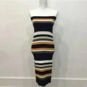 Callahan Tube Dress Knit Strapless Multicolor Striped Midi L